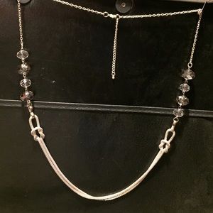 Long beaded silver necklace NWOT